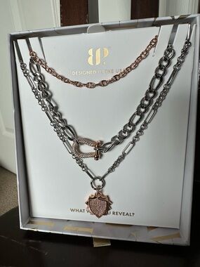 Bomb Party Layered Silver and Rose Gold Mixed-Chain Necklace Set with Horsebit
